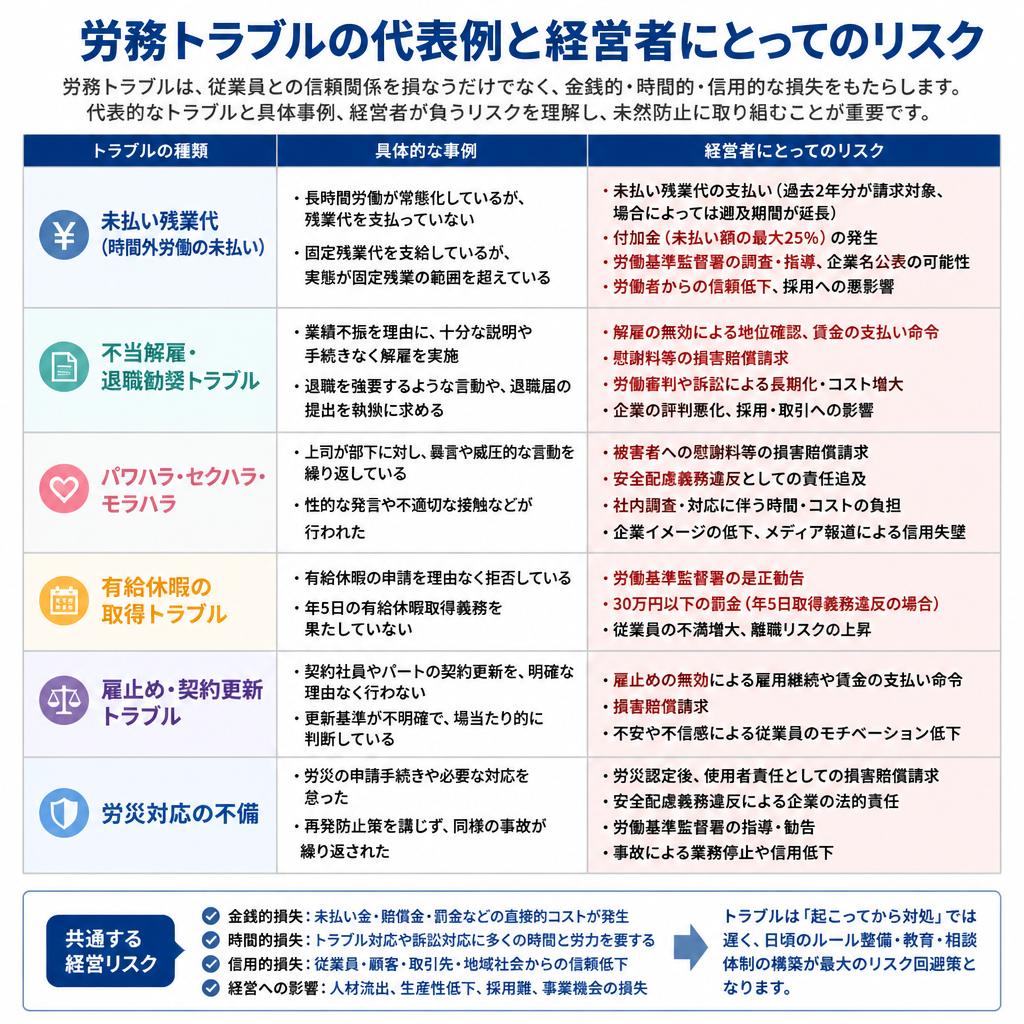 2. 労務トラブルの種類と実例